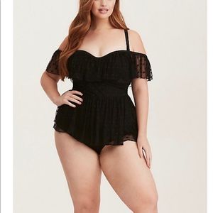 Torrid 6 Polka Dot Mesh Swim Suit NWT